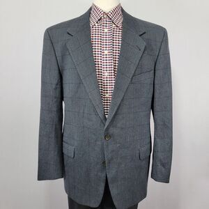 VTG Joseph Abboud‎ Men's Sport Coat Blazer Two Button Gray Windowpane Wool 44L